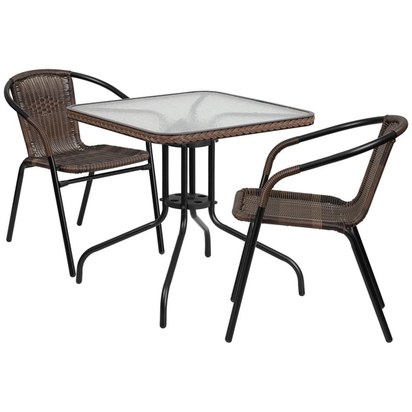 Zata Brown Rattan 3 Piece Indoor Outdoor Square Bistro Dining Zata Brown Rattan 3 Piece Indoor Outdoor Square Bistro Dining Set