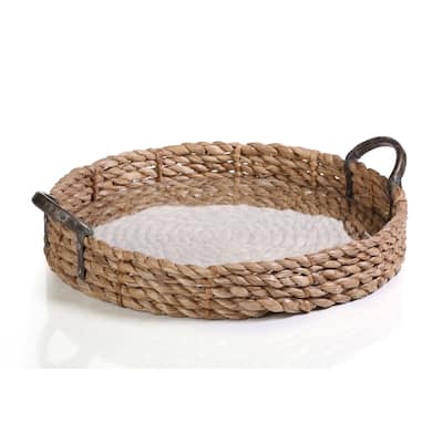 20" Diameter Seagrass Serving Tray with Glass Insert