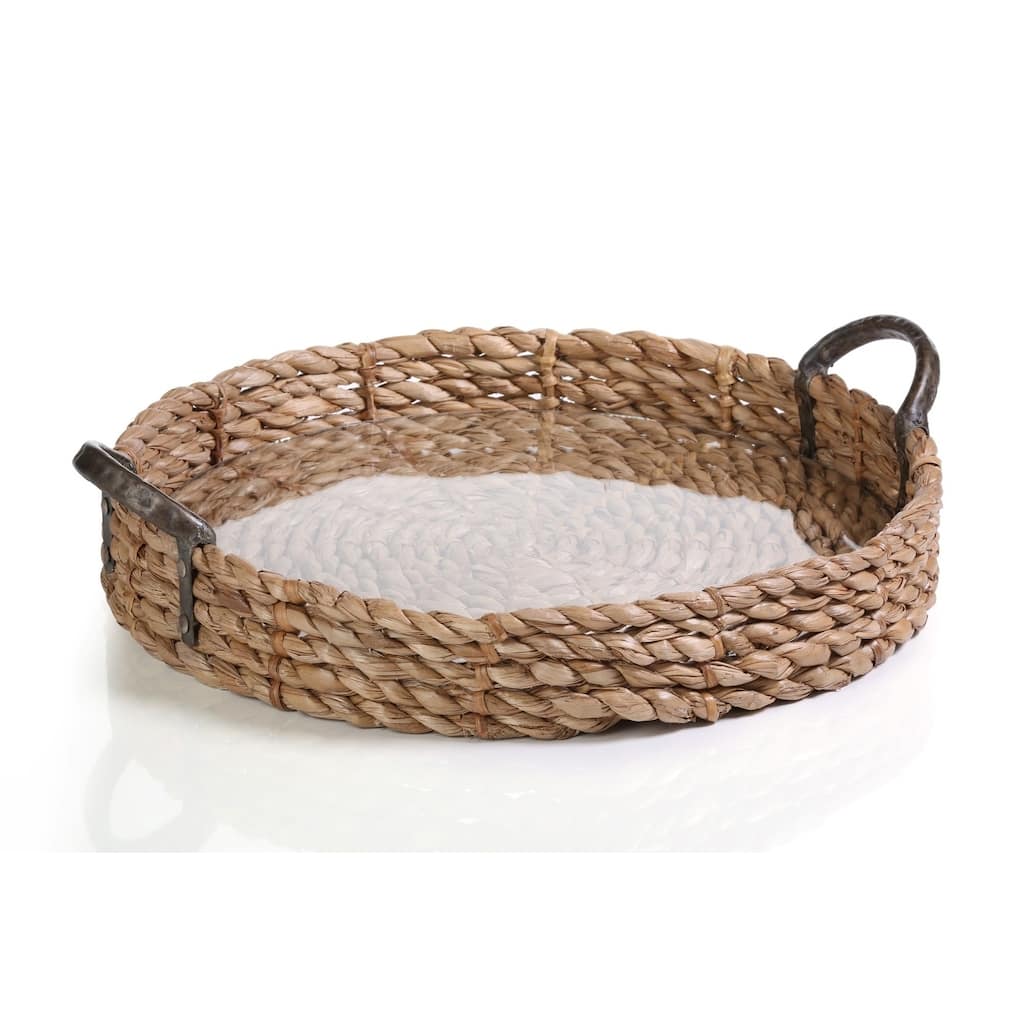 20" Diameter Seagrass Serving Tray with Glass Insert