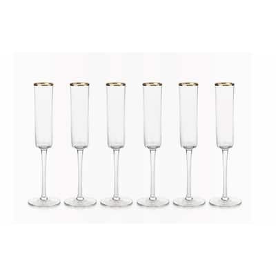 "Zalli" 11.25" Tall Flute Champagne Glass, Gold Rim (Set of 6)