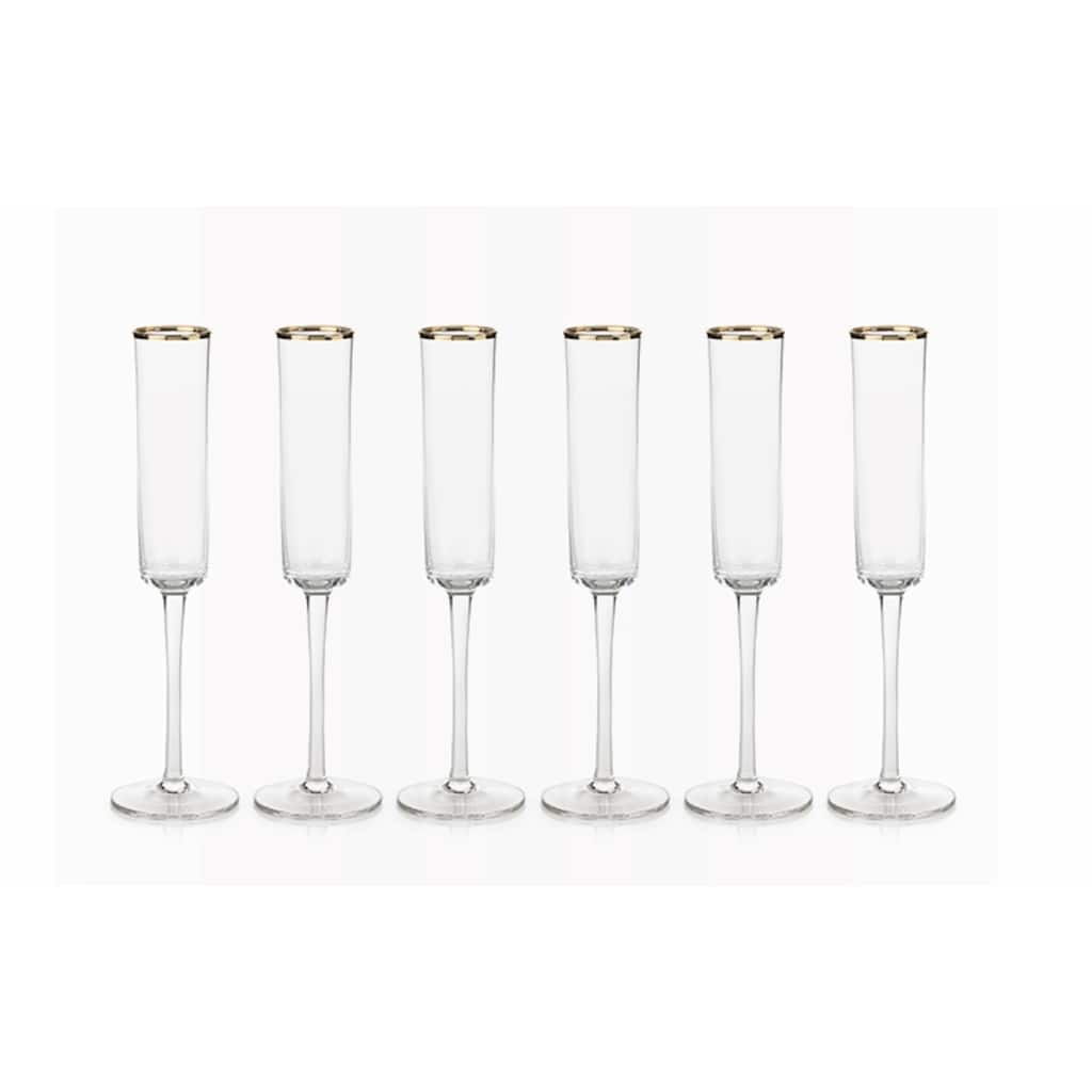 "Zalli" 11.25" Tall Flute Champagne Glass, Gold Rim (Set of 6)