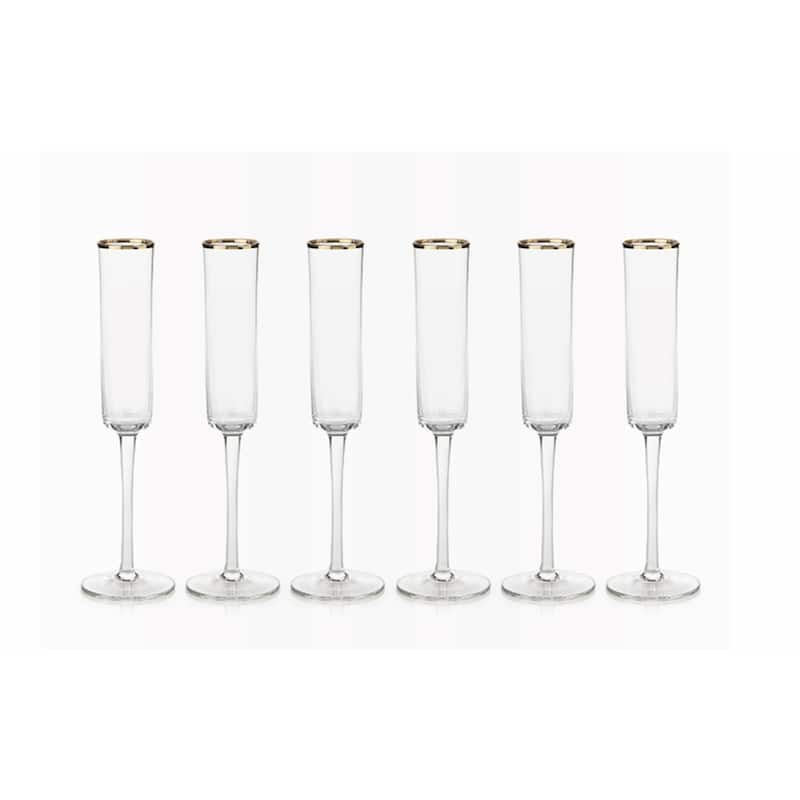 "Zalli" 11.25" Tall Flute Champagne Glass, Gold Rim (Set of 6)