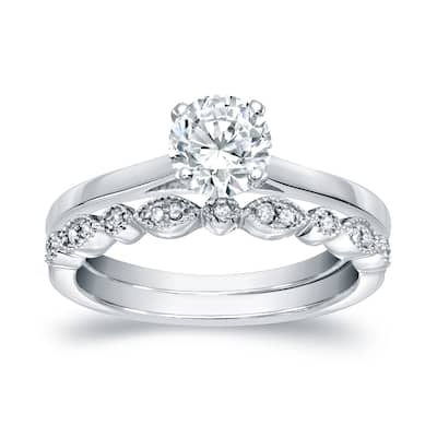 Auriya 14k Gold 7/8ctw Vintage Round Solitaire Diamond Engagement Ring Set