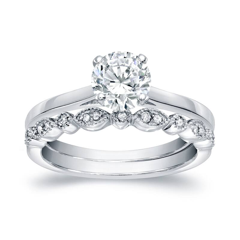Auriya 14k Gold 1ctw Vintage Round Solitaire Diamond Engagement Ring Set