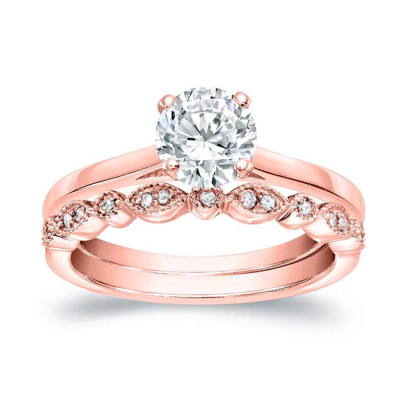 Auriya 14k Gold 1ctw Vintage Round Solitaire Diamond Engagement Ring Set