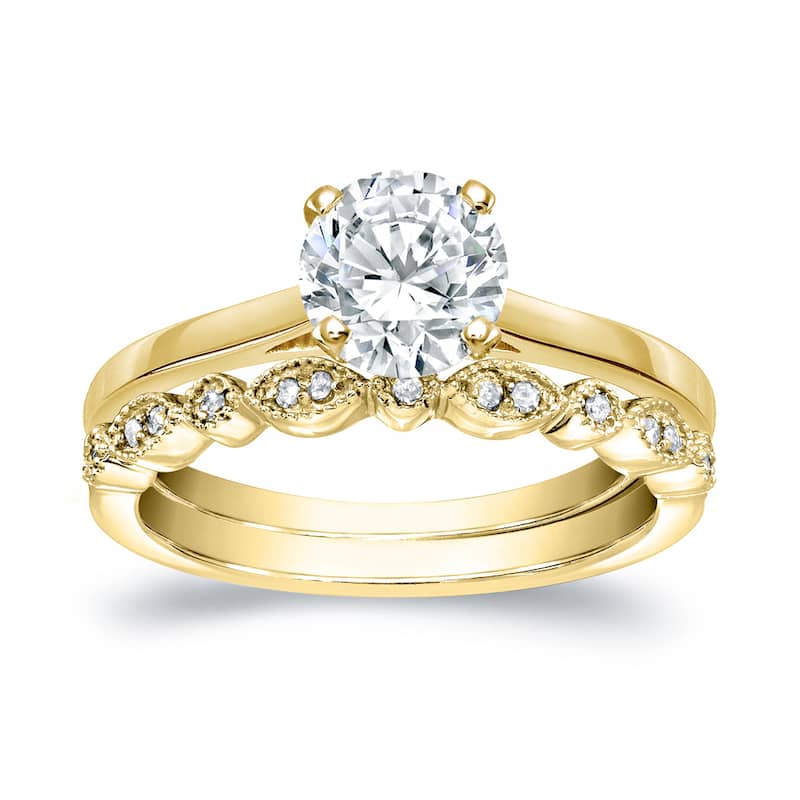 Auriya 14k Gold 1 1/6ctw Vintage Round Solitaire Diamond Engagement Ring Set
