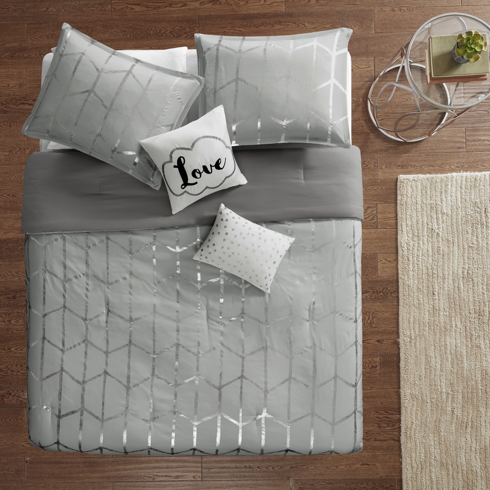●ONE BRILLIANT● KhloeOB499Grey Khloe-OB499-Grey Intelligent Design Khloe Printed 5-piece Full/ Queen Size