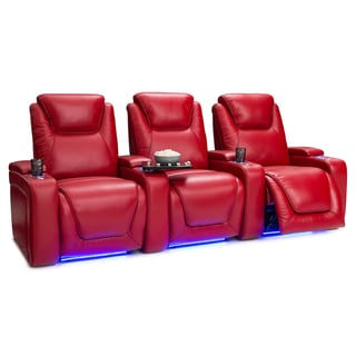 Seatcraft Equinox Leather Home Theater Seating Power Recline with Powered Headrest and Lumbar Support Red Row of 3