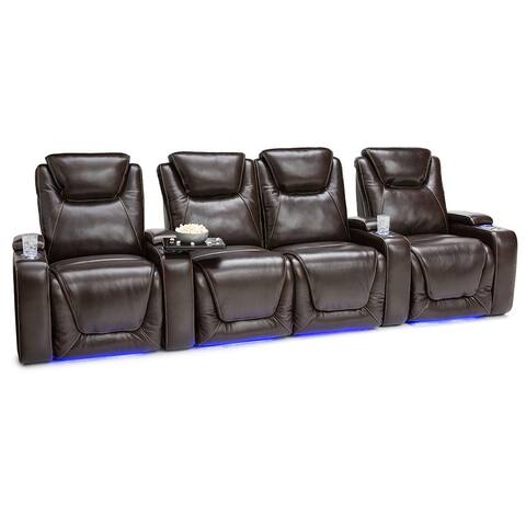 Seatcraft Equinox Leather Home Theater Seating Power Recline with Powered Headrest and Lumbar Support Brown Row of 4 Loveseat