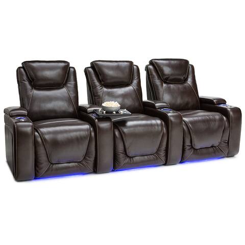 Seatcraft Equinox Leather Home Theater Seating Power Recline with Powered Headrest and Lumbar Support Brown Row of 3