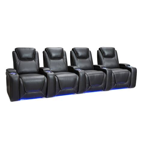 Seatcraft Equinox Leather Home Theater Seating Power Recline with Powered Headrest and Lumbar Support Black Row of 4