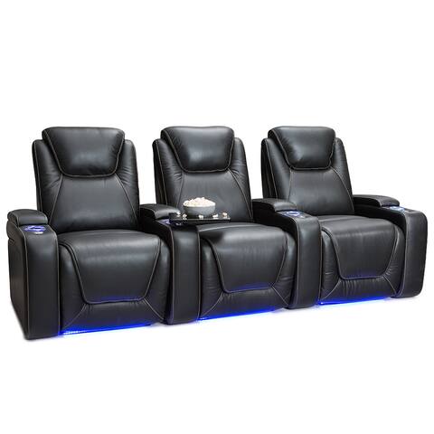 Seatcraft Equinox Leather Home Theater Seating Power Recline with Powered Headrest and Lumbar Support Black Row of 3