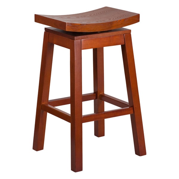 Offex Saddle Seat Light Cherry Wood 30 Inch High Barstool With Auto Offex Saddle Seat Light Cherry Wood 30 Inch High Barstool With Auto Swivel Return