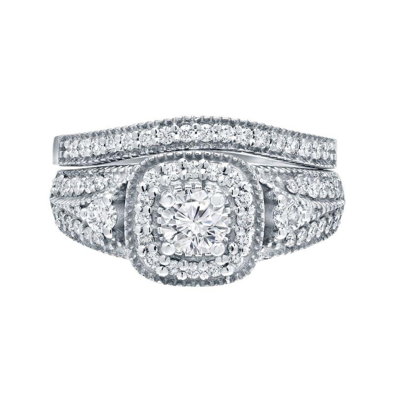 Auriya Vintage Inspired 3/4ctw Round Halo Diamond Engagement Ring Set 14k Gold