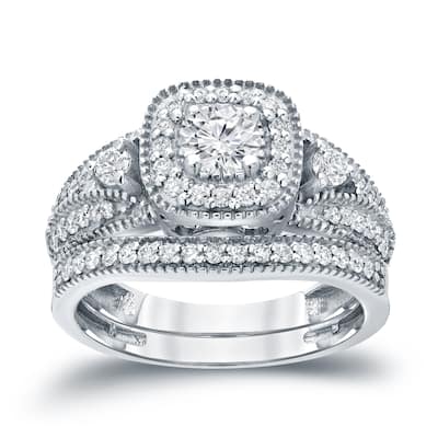 Auriya Vintage Inspired 3/4ctw Round Halo Diamond Engagement Ring Set 14k Gold