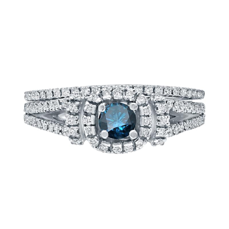 Auriya Modern 3/4ctw Round Halo Blue Diamond Engagement Ring Set 14kt Gold