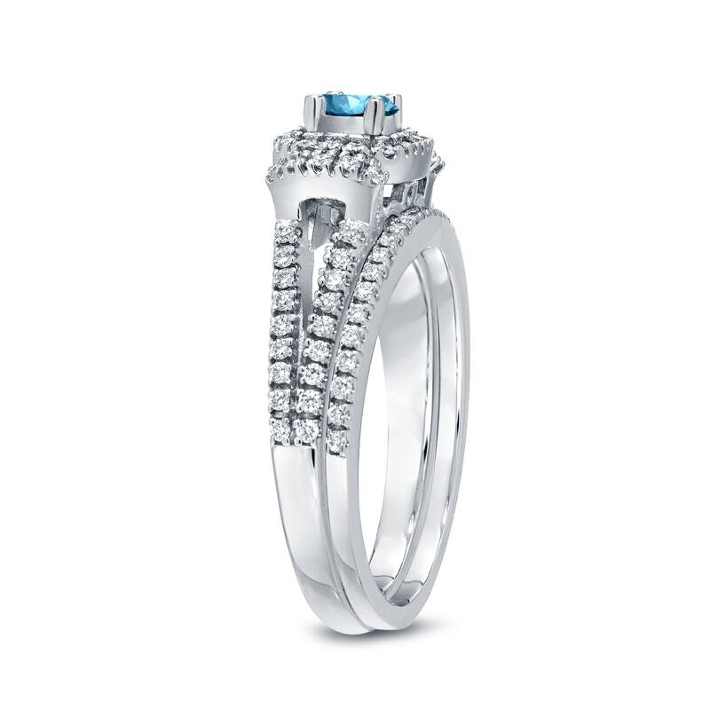Auriya Modern 3/4ctw Round Halo Blue Diamond Engagement Ring Set 14kt Gold