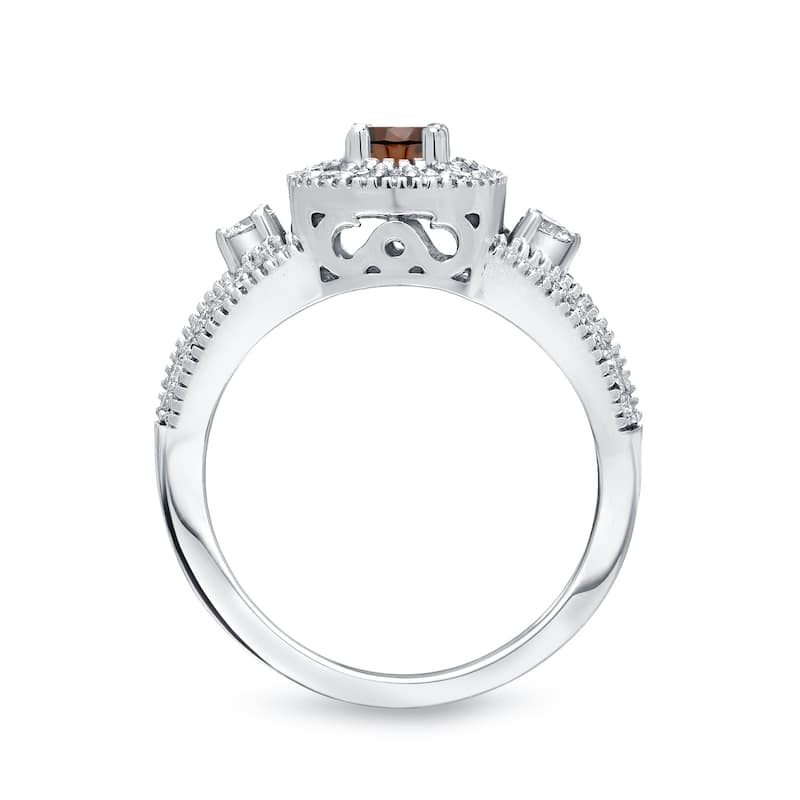 Auriya Vintage Milgrain 3/4ctw Round Halo Brown Diamond Engagement Ring Set 14k Gold