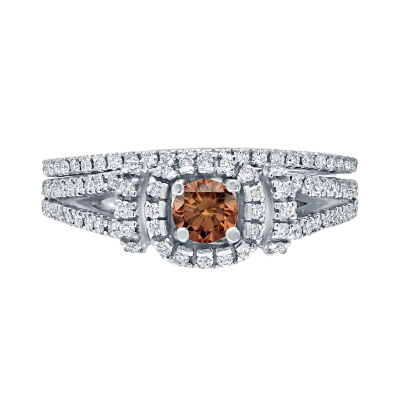 Auriya Modern 3/4ctw Round Halo Brown Diamond Engagement Ring Set 14kt Gold