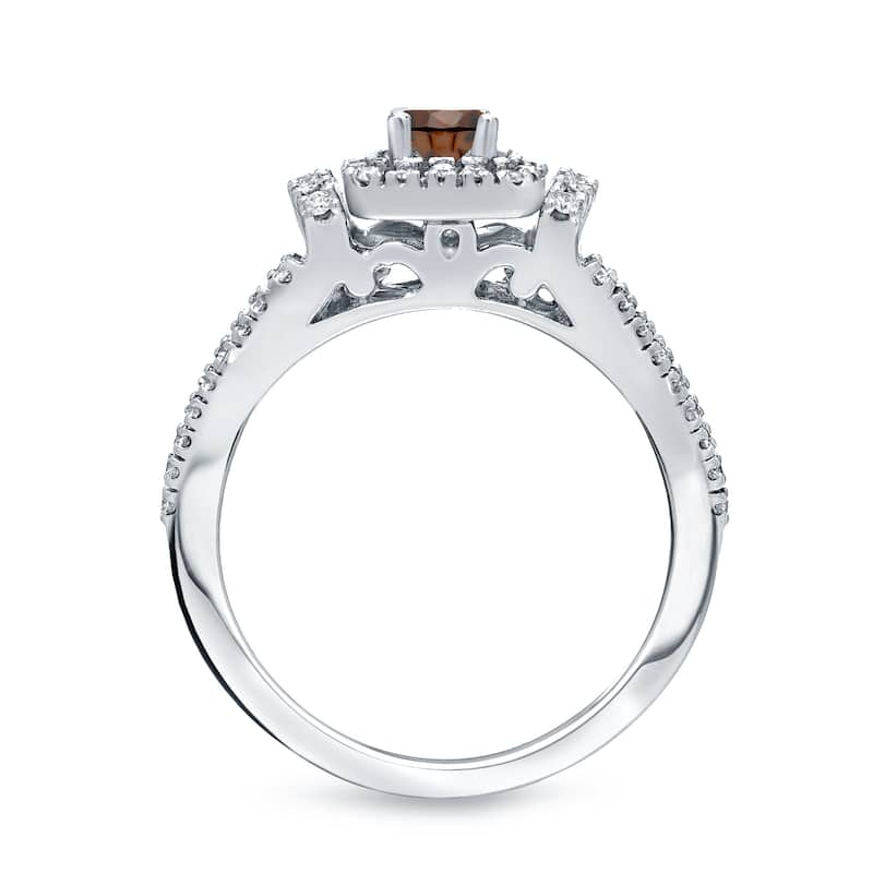 Auriya Modern 3/4ctw Round Halo Brown Diamond Engagement Ring Set 14kt Gold