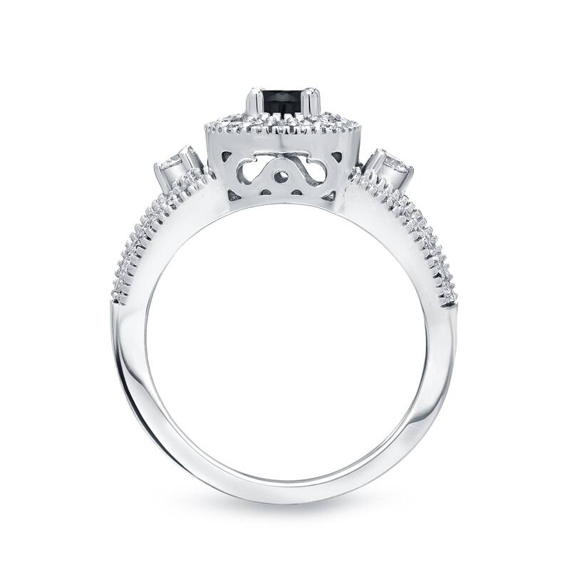 Auriya Vintage Milgrain 3/4ctw Round Halo Black Diamond Engagement Ring Set 14k Gold