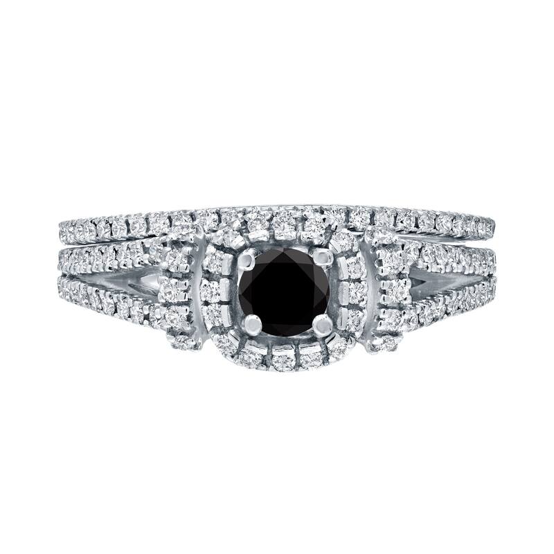 Auriya Modern 3/4ctw Round Halo Black Diamond Engagement Ring Set 14kt Gold