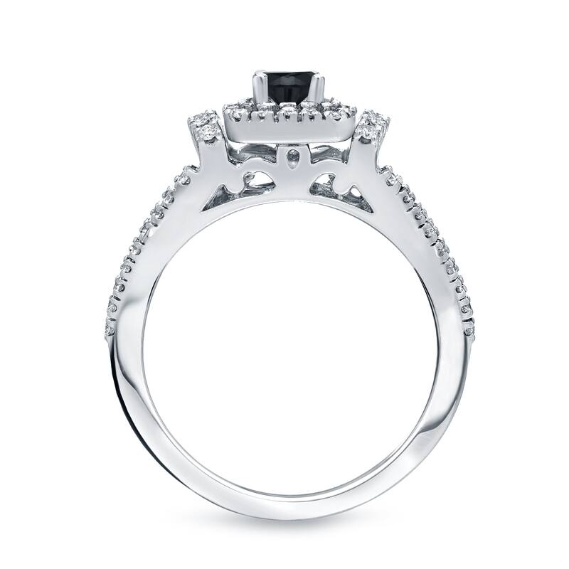 Auriya Modern 3/4ctw Round Halo Black Diamond Engagement Ring Set 14kt Gold