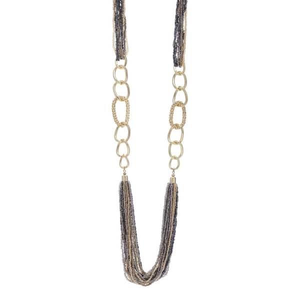 slide 1 of 4, Long Seed Bead Layered Chain Necklace