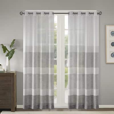 Madison Park Jasper Woven Faux Linen Striped Window Sheer