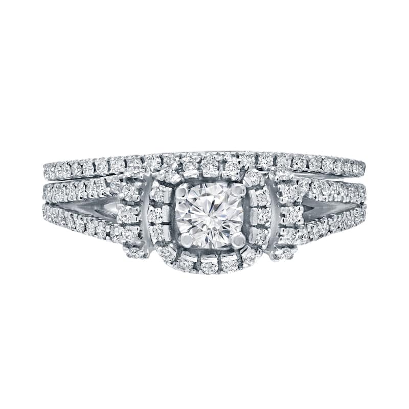 Auriya Modern 3/4ctw Round Halo Diamond Engagement Ring Set 14kt Gold