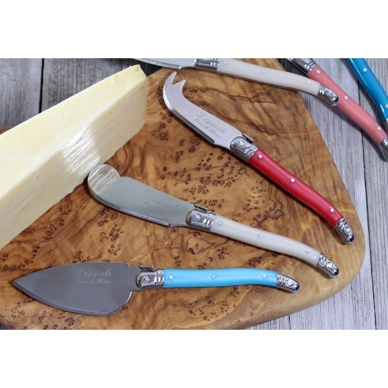 French Home 7 Piece Laguiole Cream, Coral and Turquoise Cheese Knife and Spreader Set