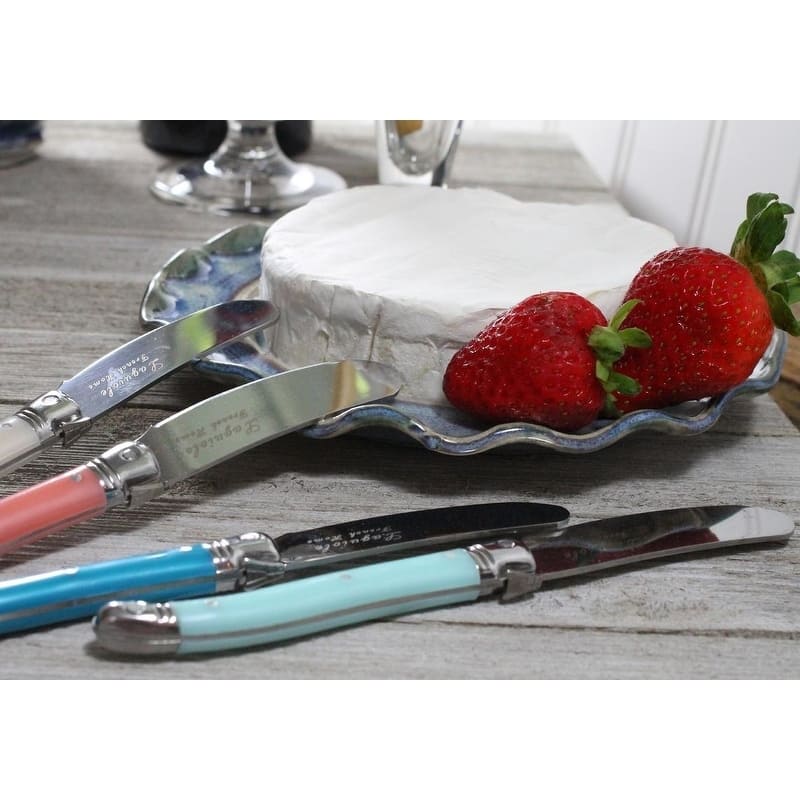 French Home 7 Piece Laguiole Cream, Coral and Turquoise Cheese Knife and Spreader Set