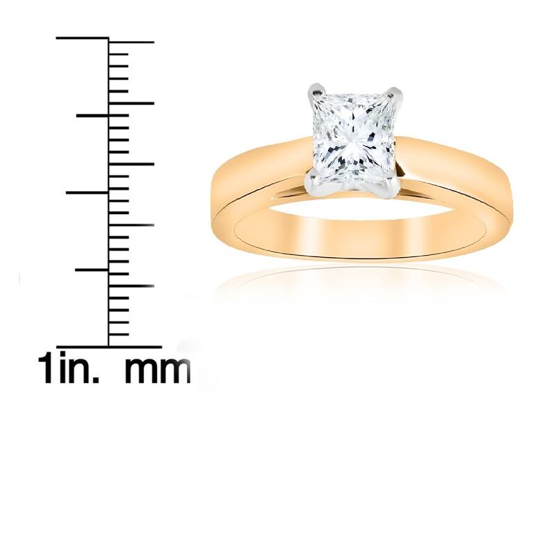 14k Yellow Gold 1ct TDW Princess Cut Solitaire Diamond Clarity Enhanced Engagement Ring Cathedral (H-I,I1-I2) - White