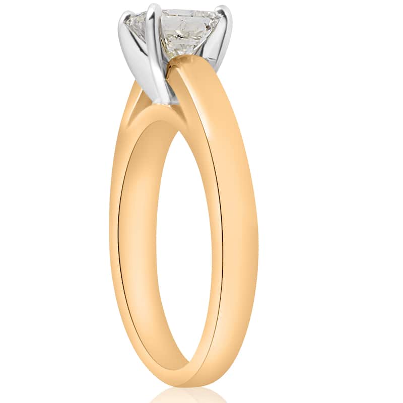 14k Yellow Gold 1ct TDW Princess Cut Solitaire Diamond Clarity Enhanced Engagement Ring Cathedral (H-I,I1-I2) - White