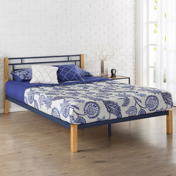 Priage by Zinus Blue Metal and Wood Platform Bed