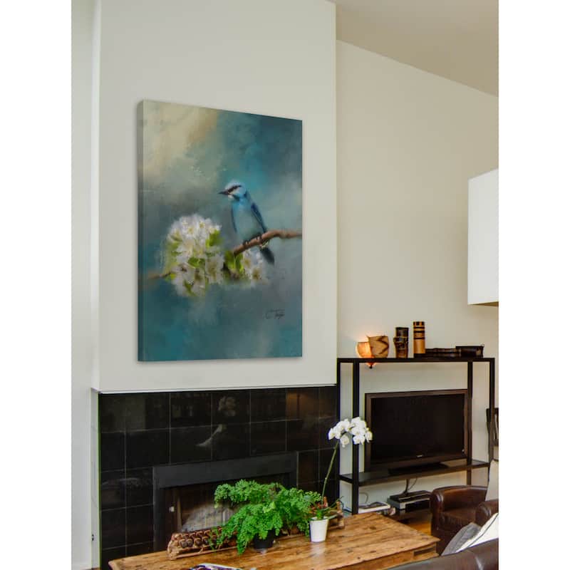 'Blue Song Bird' Painting Print on Wrapped Canvas - Multi-Color