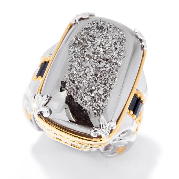 Michael Valitutti Palladium Silver Window Drusy & Black Spinel Ring