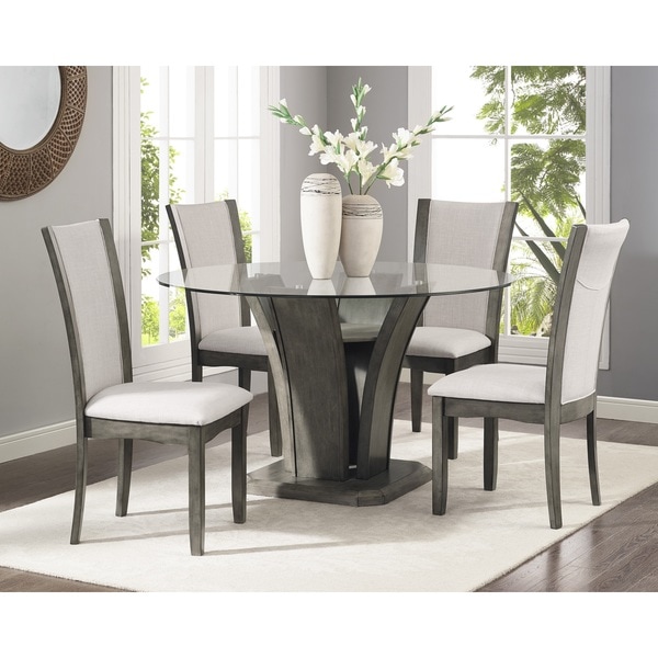 Kecco Grey 5-Piece Glass Top Dining Set, Table with 4 Chairs - Free