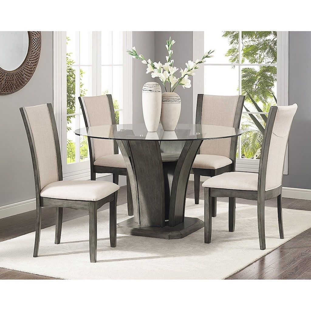 Roundhill Furniture Kecco Grey 5-piece Glass Top Dining Set