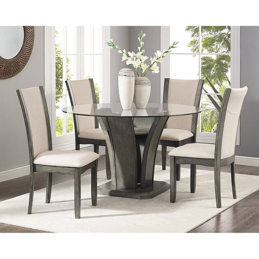 Roundhill Furniture Kecco Grey 5-piece Glass Top Dining Set