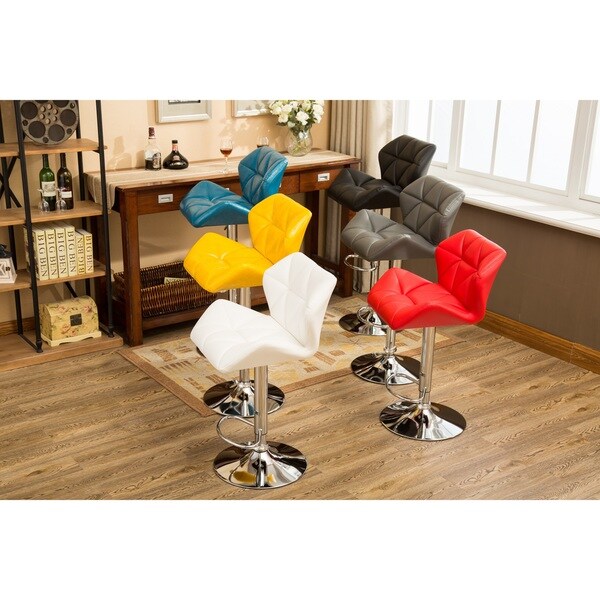 Glasgow Faux Leather Tufted Adjustable-height Bar Stools (Set of 2)