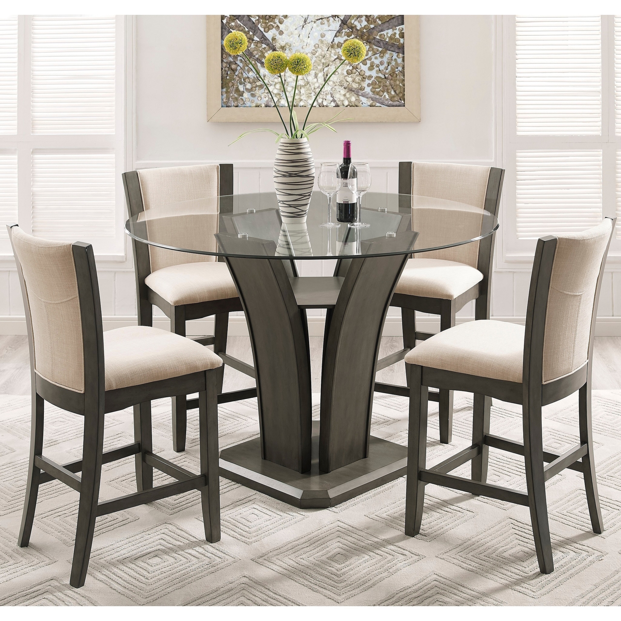 Kecco Gray 5Piece Round Glass Top Counter Height Dining Set