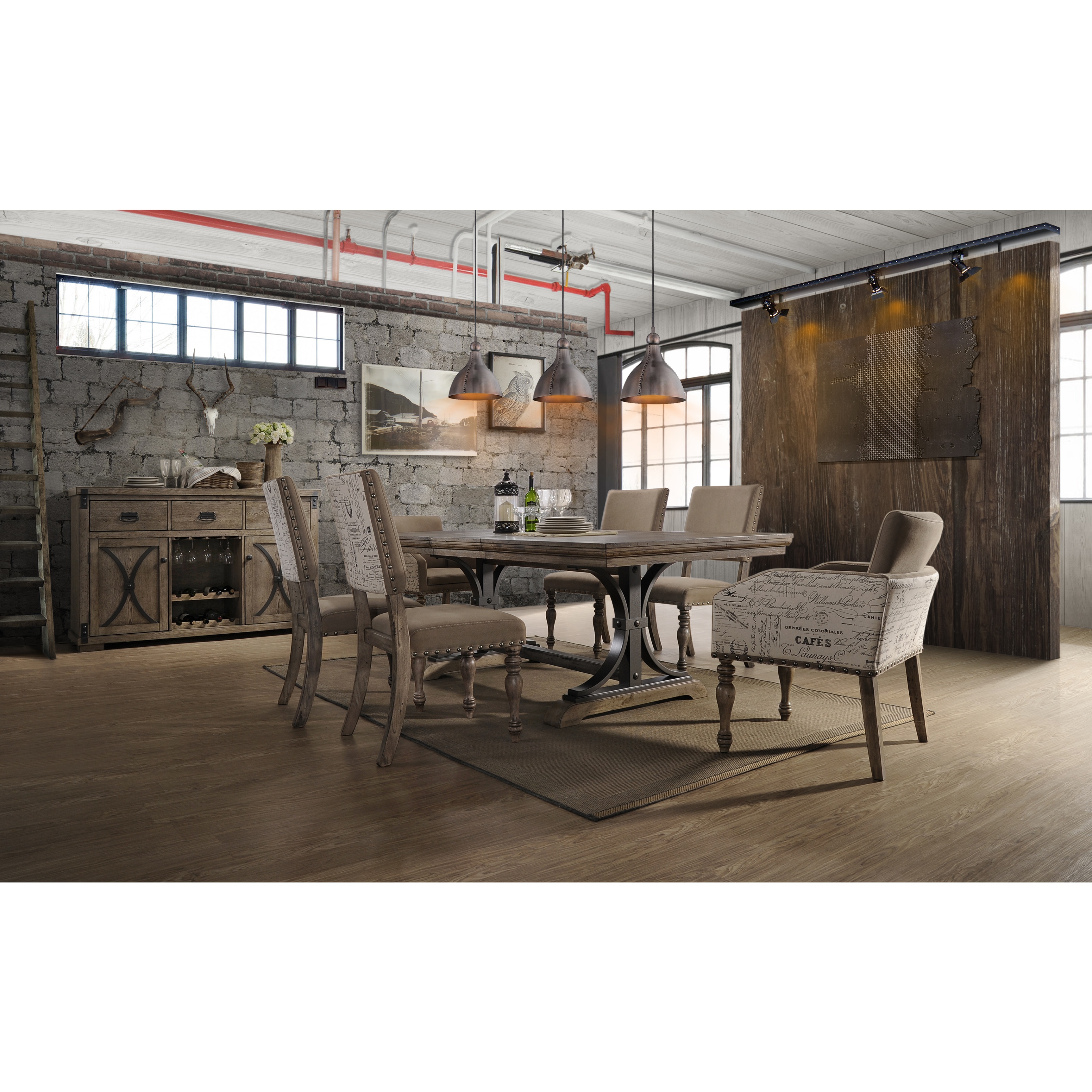 Shop Birmingham 7 Piece Driftwood Finish Table With Nail Head Arm