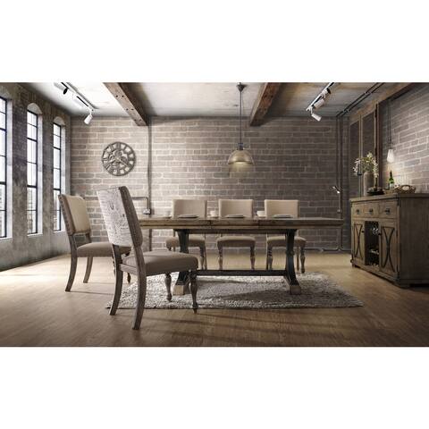 Roundhill Furniture Birmingham 7-piece Driftwood Finish Table with Nail Head Chairs Dining Set