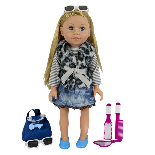 Kid Concepts My Best Friend 18-inch Doll in an Animal Print Vest with Lace Trimmed Skirt