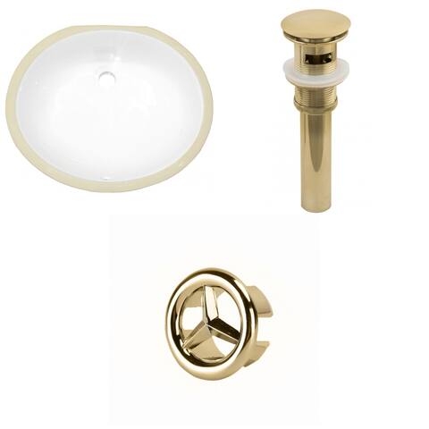 19.5-in. W Oval Undermount Sink Set In White - Gold Hardware - Overflow Drain Incl.