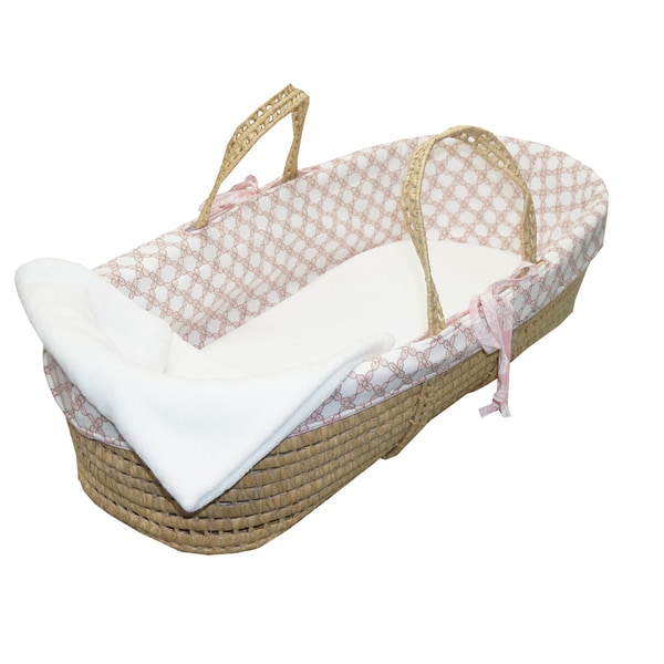 grey and pink moses basket