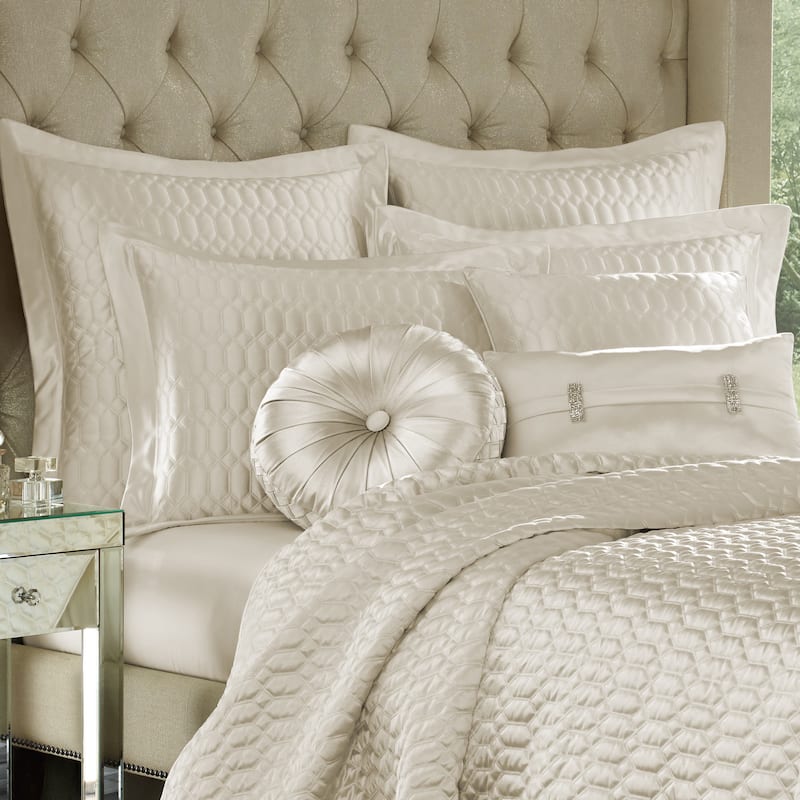 J. Queen New York Satinique Button-tufted Round Decorative Throw Pillow