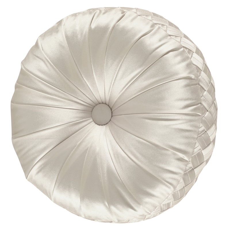 J. Queen New York Satinique Button-tufted Round Decorative Throw Pillow - Natural