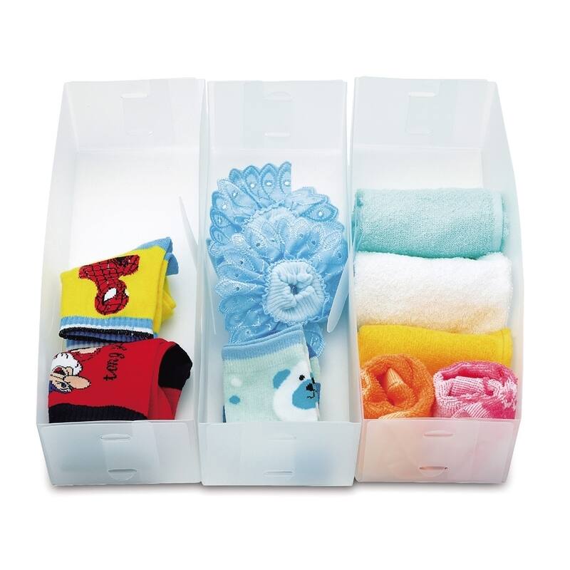 Closet/Dresser Drawer Divider Storage Foldable, Organizer, Cube Basket Containers Bin Frosty white plastic Set of 3
